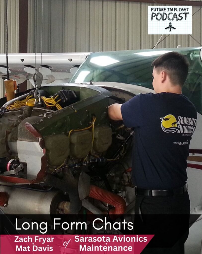 A technician from Sarasota Avionics & Maintenance checks the engine on a small airplane.